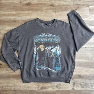 Vintage 90s Mad Engine Men’s Black Gray 'The Great Pacific Northwest' Sweatshirt